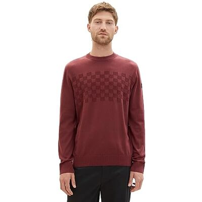 TOM TAILOR Herren 1038671 Crew-Neck Strick-Pullover im Struktur-Mix, 32220-burned Bordeaux red, M TOM TAILOR Herren 1038671 Crew-Neck Strick-Pullover im Struktur-Mix, 32220-burned Bordeaux red, M