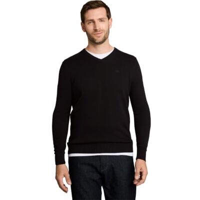 TOM TAILOR Herren 1012820 Basic Strickpullover Mit V-Ausschnitt, 29999 Black, L EU TOM TAILOR Herren 1012820 Basic Strickpullover Mit V-Ausschnitt, 29999 Black, L EU