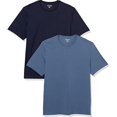 Amazon Herren T-Shirt aus Baumwolle, Normale Passform, kurzärmelig, Rundhalsausschnitt, 2er-Pack, Dunkelblau/Marineblau, X-Small Amazon Herren T-Shirt aus Baumwolle, Normale Passform, kurzärmelig, Rundhalsausschnitt, 2er-Pack, Dunkelblau/Marineblau, X-Small