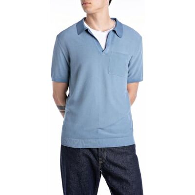 Replay Herren Pullover Kurzarm, Steel Blue 388 (Blau), L Replay Herren Pullover Kurzarm, Steel Blue 388 (Blau), L