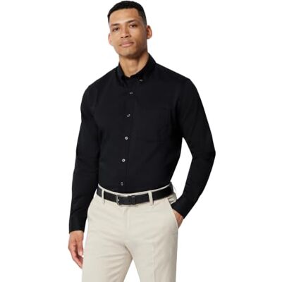 Amazon Herren Knitterfreies Regular-Fit-Stretch-Anzughemd mit Button-Down-Kragen, Schwarz, XL Amazon Herren Knitterfreies Regular-Fit-Stretch-Anzughemd mit Button-Down-Kragen, Schwarz, XL