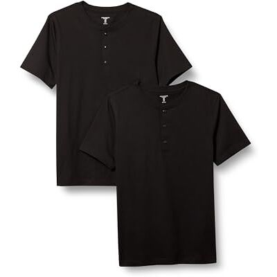 Amazon Herren Kurzärmliges Henley-T-Shirt aus Baumwolle, 2er-Pack, Schwarz, S Amazon Herren Kurzärmliges Henley-T-Shirt aus Baumwolle, 2er-Pack, Schwarz, S