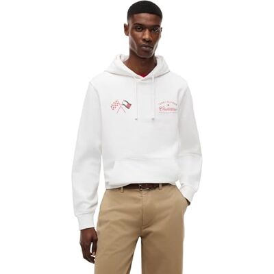 Tommy Hilfiger Unisex Hoodie TH X Cadillac F1 Varsity Graphic aus Baumwolle, Weiß (White), XXL Tommy Hilfiger Unisex Hoodie TH X Cadillac F1 Varsity Graphic aus Baumwolle, Weiß (White), XXL