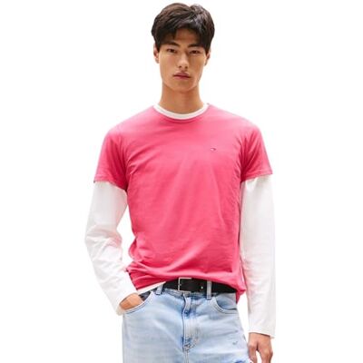 Tommy Jeans Herren T-Shirt Kurzarm Original Slim Fit, Rot (Vintage Cerise), XS Tommy Jeans Herren T-Shirt Kurzarm Original Slim Fit, Rot (Vintage Cerise), XS