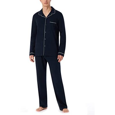 Schiesser Herren Schlafanzug Lang Mit Knöpfen Wärmere Baumwolle Fein Interlock Pyjamaset, Dunkelblau_179296, 58 EU Schiesser Herren Schlafanzug Lang Mit Knöpfen Wärmere Baumwolle Fein Interlock Pyjamaset, Dunkelblau_179296, 58 EU