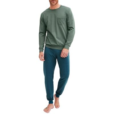 CALIDA Relax Imprint Bündchen-Pyjama Herren, Schlafanzug, 100% Baumwolle, pflegeleicht, elastisch & formstabil, in Single Jersey Laurel Green 52-54 CALIDA Relax Imprint Bündchen-Pyjama Herren, Schlafanzug, 100% Baumwolle, pflegeleicht, elastisch & formstabil, in Single Jersey Laurel Green 52-54