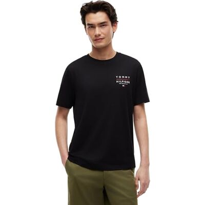 Tommy Hilfiger Herren T-Shirt Kurzarm Brand Love Left Chest mit Rundhalsausschnitt, Schwarz (Black), XL Tommy Hilfiger Herren T-Shirt Kurzarm Brand Love Left Chest mit Rundhalsausschnitt, Schwarz (Black), XL