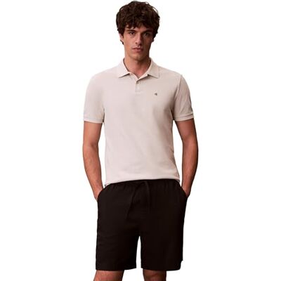 Calvin Herren Poloshirt Kurzarm Monogram Pique aus Baumwolle, Beige (Oatmeal), XXS Calvin Herren Poloshirt Kurzarm Monogram Pique aus Baumwolle, Beige (Oatmeal), XXS