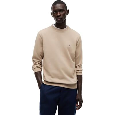 Tommy Hilfiger Herren Sweatshirt Essential Terry Crewneck mit Rundhalsausschnitt, Beige (Batique Khaki), M Tommy Hilfiger Herren Sweatshirt Essential Terry Crewneck mit Rundhalsausschnitt, Beige (Batique Khaki), M