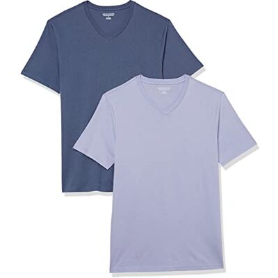 Amazon Herren Kurzärmelige T-Shirts mit V-Ausschnitt, 2er-Pack, Dunkelblau/Lavendel, L Amazon Herren Kurzärmelige T-Shirts mit V-Ausschnitt, 2er-Pack, Dunkelblau/Lavendel, L