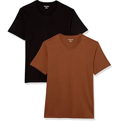 Amazon Herren Slim Fit Kurzarm-T-Shirt mit V-Ausschnitt, 2er-Pack, Schwarz/Braun, Large Amazon Herren Slim Fit Kurzarm-T-Shirt mit V-Ausschnitt, 2er-Pack, Schwarz/Braun, Large