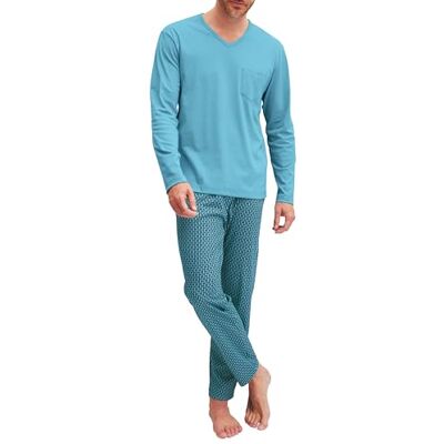 CALIDA Relax Streamline Pyjama, lang Herren, Schlafanzug aus 100% Baumwolle, Hose mit stoffbezogenem Gummibund Retro Blue 52-54 CALIDA Relax Streamline Pyjama, lang Herren, Schlafanzug aus 100% Baumwolle, Hose mit stoffbezogenem Gummibund Retro Blue 52-54