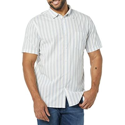Amazon Herren Kurzärmeliges Hemd aus Popeline, Schmale Passform, Blau Grau Weiß Streifen, L Amazon Herren Kurzärmeliges Hemd aus Popeline, Schmale Passform, Blau Grau Weiß Streifen, L