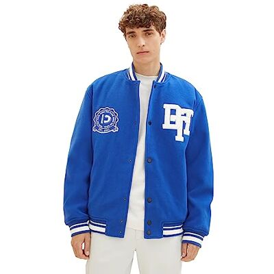 TOM TAILOR Denim Herren Relaxed Fit College Bomberjacke mit Logo-Badge aus Frottee TOM TAILOR Denim Herren Relaxed Fit College Bomberjacke mit Logo-Badge aus Frottee