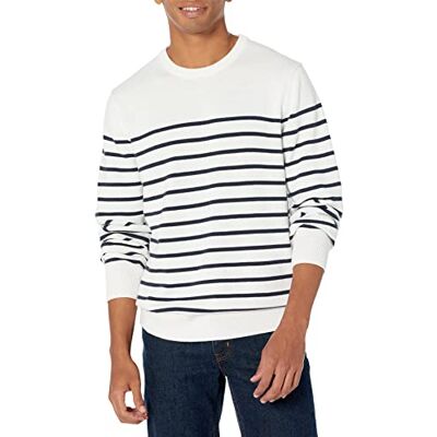 Amazon Herren Langärmliger Pullover Mit Rundhalsausschnitt, 100% Baumwolle, Erhältlich In Groß Und Schwer, Marineblau Weiß Platzierter Streifen, XXL Amazon Herren Langärmliger Pullover Mit Rundhalsausschnitt, 100% Baumwolle, Erhältlich In Groß Und Schwer, Marineblau Weiß Platzierter Streifen, XXL