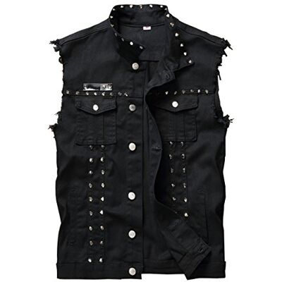 DSDZ Herren punk denim vest ärmel jean jacken mit nieten us l schwarz DSDZ Herren punk denim vest ärmel jean jacken mit nieten us l schwarz
