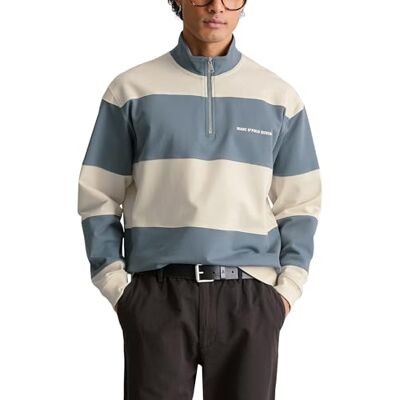Marc O' Polo Marc OߴPolo Denim Herren Sweatshirt mit halbem Reißverschluss gestreift, Mehrfarbig (Light Blue Multi 01), M Marc O' Polo Marc OߴPolo Denim Herren Sweatshirt mit halbem Reißverschluss gestreift, Mehrfarbig (Light Blue Multi 01), M