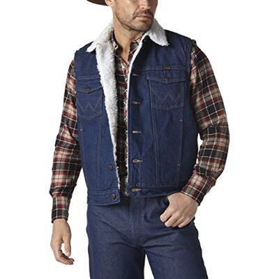 WRANGLER Herren Sherpa-Futter Denim Weste, Denim/Sherpa, Medium WRANGLER Herren Sherpa-Futter Denim Weste, Denim/Sherpa, Medium