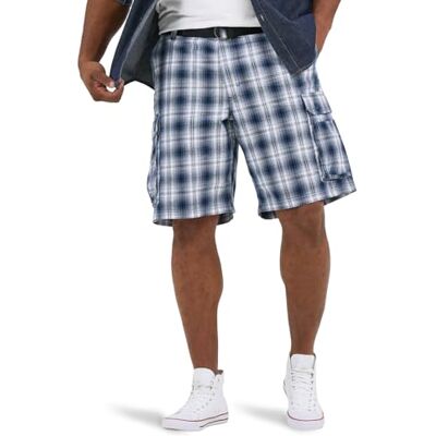 Lee Wyoming Herren-Cargo-Shorts mit Gürtel, Blau kariert, 50 Lee Wyoming Herren-Cargo-Shorts mit Gürtel, Blau kariert, 50