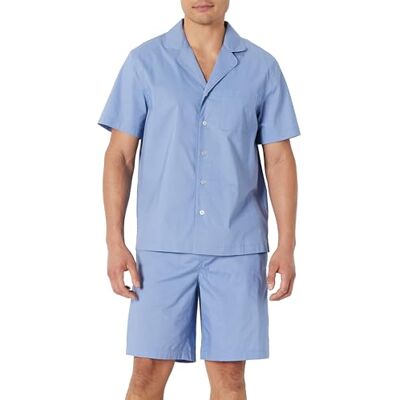 Amazon Herren Kurzes Pyjama-Set aus Baumwoll-Stretch-Popeline mit V-Ausschnitt, Kornblumenblau, XXL Amazon Herren Kurzes Pyjama-Set aus Baumwoll-Stretch-Popeline mit V-Ausschnitt, Kornblumenblau, XXL