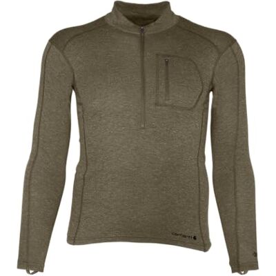 Carhartt Force Midweight Herren-Unterhemd aus synthetischer Wollmischung, Viertelreißverschluss, Tasche, Oliv (Burnt Olive), meliert, XL Carhartt Force Midweight Herren-Unterhemd aus synthetischer Wollmischung, Viertelreißverschluss, Tasche, Oliv (Burnt Olive), meliert, XL