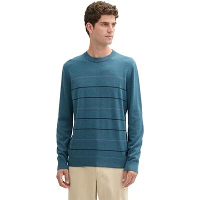 TOM TAILOR Herren Strickpullover aus Baumwolle mit Streifen, 37635 Green Dove Grey Navy Stripe, XXL TOM TAILOR Herren Strickpullover aus Baumwolle mit Streifen, 37635 Green Dove Grey Navy Stripe, XXL