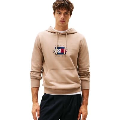Tommy Hilfiger Herren Hoodie Linear Flag Graphic aus Baumwolle, Beige (Coastal Taupe), XXL Tommy Hilfiger Herren Hoodie Linear Flag Graphic aus Baumwolle, Beige (Coastal Taupe), XXL