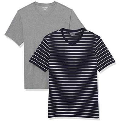 Amazon Herren T-Shirt Slim Fit Kurzarm V-Ausschnitt 2er Pack Grey Heather/Navy Stripe Small Amazon Herren T-Shirt Slim Fit Kurzarm V-Ausschnitt 2er Pack Grey Heather/Navy Stripe Small