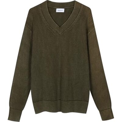 Diana Studio Scollo A V Maglia in Cotone Pullover, Militärgrün, Größe S Diana Studio Scollo A V Maglia in Cotone Pullover, Militärgrün, Größe S