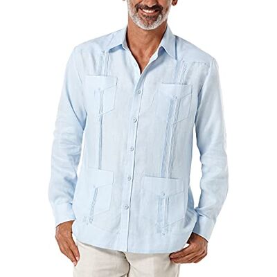 Cubavera Herren Guayabera 100% Leinen mit Vier Taschen, Langärmelig, (Erhältlich in Big & Tall) Hemd mit Button-Down-Kragen, Cashmere Blue, 4X-Large Groß Cubavera Herren Guayabera 100% Leinen mit Vier Taschen, Langärmelig, (Erhältlich in Big & Tall) Hemd mit Button-Down-Kragen, Cashmere Blue, 4X-Large Groß