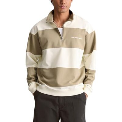 Marc O' Polo Marc OߴPolo Denim Herren Sweatshirt mit halbem Reißverschluss gestreift, Beige (Medium Brown Multi 01), XL Marc O' Polo Marc OߴPolo Denim Herren Sweatshirt mit halbem Reißverschluss gestreift, Beige (Medium Brown Multi 01), XL