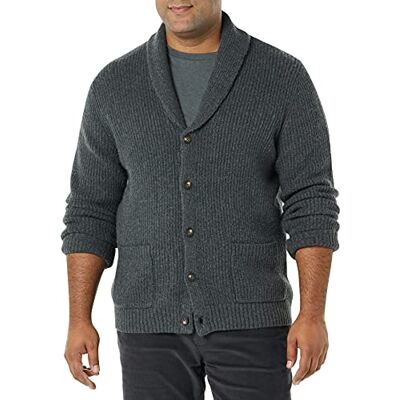 Amazon Herren Langärmliger Soft-Touch-Cardigan mit Schalkragen, Dunkelgrau Meliert, S Amazon Herren Langärmliger Soft-Touch-Cardigan mit Schalkragen, Dunkelgrau Meliert, S