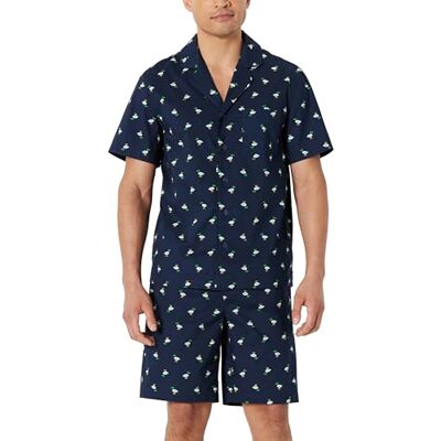 Amazon Herren Kurzes Pyjama-Set aus Baumwoll-Stretch-Popeline mit V-Ausschnitt, Marineblau Enten, M Amazon Herren Kurzes Pyjama-Set aus Baumwoll-Stretch-Popeline mit V-Ausschnitt, Marineblau Enten, M