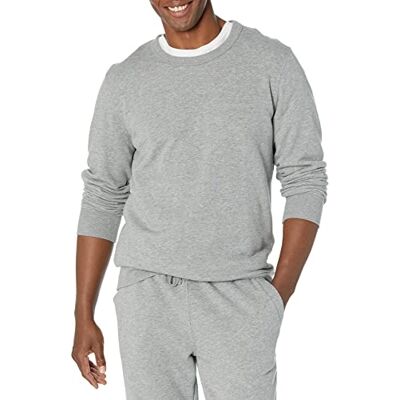 Amazon Herren Leichtes langärmeliges Frottee-Sweatshirt mit Rundhalsausschnitt (erhältlich in Big & Tall), Grau Meliert, XL Amazon Herren Leichtes langärmeliges Frottee-Sweatshirt mit Rundhalsausschnitt (erhältlich in Big & Tall), Grau Meliert, XL
