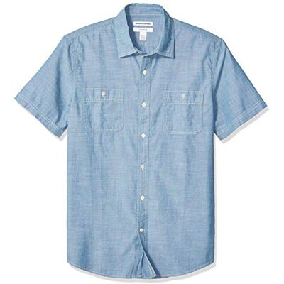 Amazon Men's Slim-Fit Short-Sleeve Chambray Shirt Shirt, -Medium Blue, Medium Amazon Men's Slim-Fit Short-Sleeve Chambray Shirt Shirt, -Medium Blue, Medium