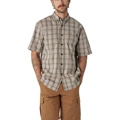 Dickies Herren Kurzärmeliges Gewebtes Hemd Button-Down-Arbeitshemd, Moss Backland Prairie Plaid, Klein Dickies Herren Kurzärmeliges Gewebtes Hemd Button-Down-Arbeitshemd, Moss Backland Prairie Plaid, Klein