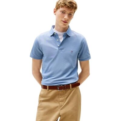 Tommy Hilfiger Herren Poloshirt Kurzarm 1985 Slim Fit, Blau (Brisk Blue), S Tommy Hilfiger Herren Poloshirt Kurzarm 1985 Slim Fit, Blau (Brisk Blue), S