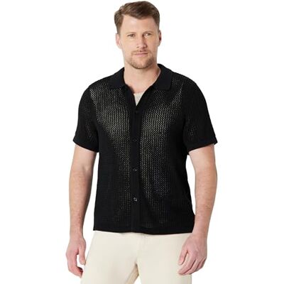 Amazon Herren Resort-Strickhemd Mit Button-Down-Kragen Und Kurzen Ärmeln, Schwarz, S Amazon Herren Resort-Strickhemd Mit Button-Down-Kragen Und Kurzen Ärmeln, Schwarz, S