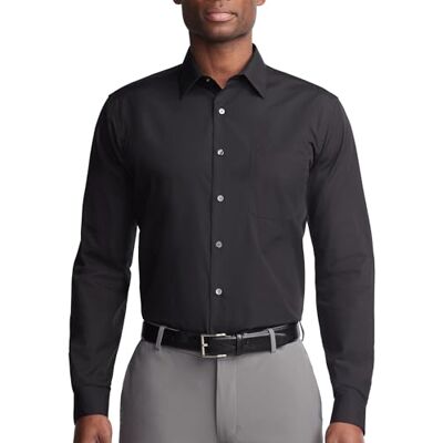 Van Heusen Herren, Normale Passform, Popeline, Einfarbig Klassisches Hemd, schwarz, 46 cm Hals 86 cm-89 cm Ärmel Van Heusen Herren, Normale Passform, Popeline, Einfarbig Klassisches Hemd, schwarz, 46 cm Hals 86 cm-89 cm Ärmel