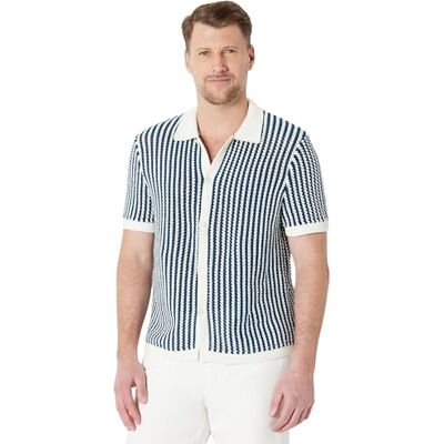 Amazon Herren Resort-Strickhemd Mit Button-Down-Kragen Und Kurzen Ärmeln, Dunkelblau Gestreift, S Amazon Herren Resort-Strickhemd Mit Button-Down-Kragen Und Kurzen Ärmeln, Dunkelblau Gestreift, S