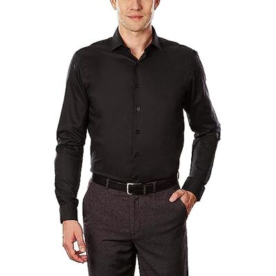 Kenneth Cole UNLISTED Herren, schmale Passform, einfarbig Klassisches Hemd, Schwarz, 43 cm-44 cm Hals 86 cm-89 cm Ärmel Kenneth Cole UNLISTED Herren, schmale Passform, einfarbig Klassisches Hemd, Schwarz, 43 cm-44 cm Hals 86 cm-89 cm Ärmel