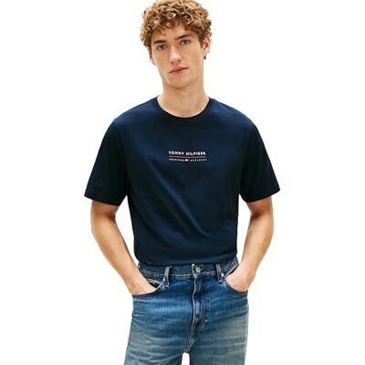Tommy Hilfiger Herren T-Shirt Kurzarm Brand Love Lockup aus Baumwolle, Blau (Desert Sky), XXL Tommy Hilfiger Herren T-Shirt Kurzarm Brand Love Lockup aus Baumwolle, Blau (Desert Sky), XXL