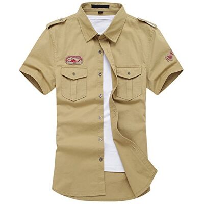 Gihuo Herren Kurzarm Military Shirt Button Down Army Tactical Shirt, Khaki, L Gihuo Herren Kurzarm Military Shirt Button Down Army Tactical Shirt, Khaki, L