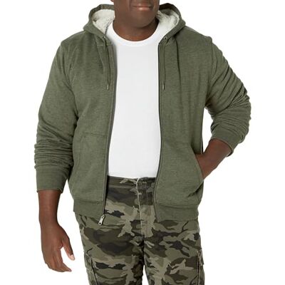 Amazon Herren Hoodie mit Sherpa-Futter und durchgehendem Reißverschluss, Olivgrün, S Amazon Herren Hoodie mit Sherpa-Futter und durchgehendem Reißverschluss, Olivgrün, S