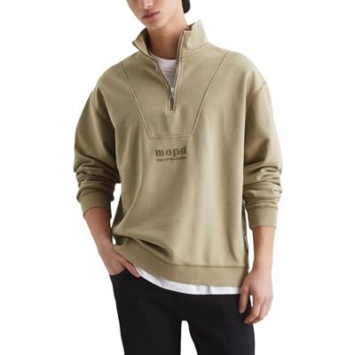 Marc O' Polo Denim Herren Troyer aus Bio-Baumwolle mit Zipper, Grün (Dusky Green), M Marc O' Polo Denim Herren Troyer aus Bio-Baumwolle mit Zipper, Grün (Dusky Green), M
