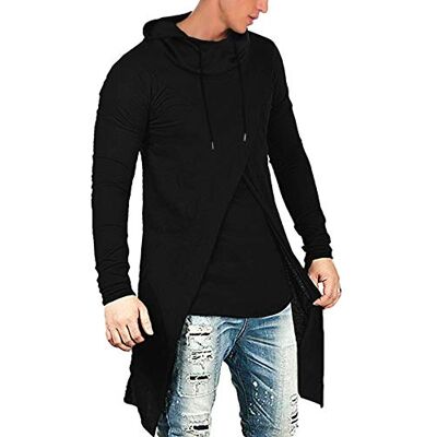 COOFANDY Herren Beiläufige mit Kapuze Poncho-Umhang unregelmäßiger Rand Hoodiepullover groß Schwarz COOFANDY Herren Beiläufige mit Kapuze Poncho-Umhang unregelmäßiger Rand Hoodiepullover groß Schwarz