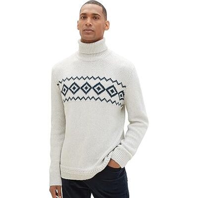 TOM TAILOR Herren Norweger Strickpullover mit Jaquard-Muster, vintage beige twotone neps, S TOM TAILOR Herren Norweger Strickpullover mit Jaquard-Muster, vintage beige twotone neps, S