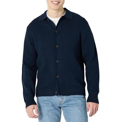 Amazon Herren Strickjacke mit Kragen, lockere Passform, Marineblau, Größe XXL Amazon Herren Strickjacke mit Kragen, lockere Passform, Marineblau, Größe XXL