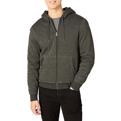 Amazon Herren Hoodie mit Sherpa-Futter und durchgehendem Reißverschluss, Dunkelgrau Meliert, L Amazon Herren Hoodie mit Sherpa-Futter und durchgehendem Reißverschluss, Dunkelgrau Meliert, L