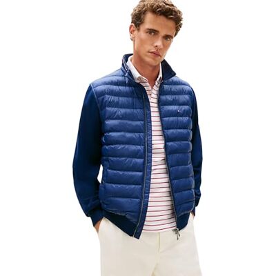 Tommy Hilfiger Herren Sweatshirt mit Reißverschluss Mix Media Stand Collar Steppjacke, Blau (Carbon Navy), S Tommy Hilfiger Herren Sweatshirt mit Reißverschluss Mix Media Stand Collar Steppjacke, Blau (Carbon Navy), S